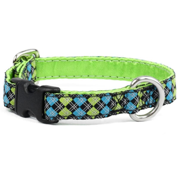 Argyle Turquoise and Green Buckle Martingale Dog Collar 5/8″ by 2 Hounds Design, sold through Sniff and Shift