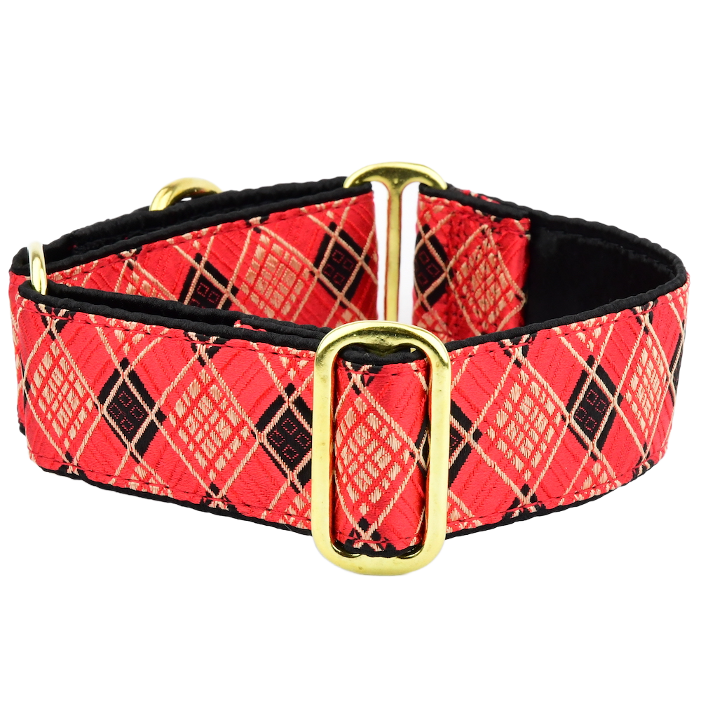 Red Argyle Buckle Martingale Dog Collar by 2 Hounds Design, sold through Sniff and Shift