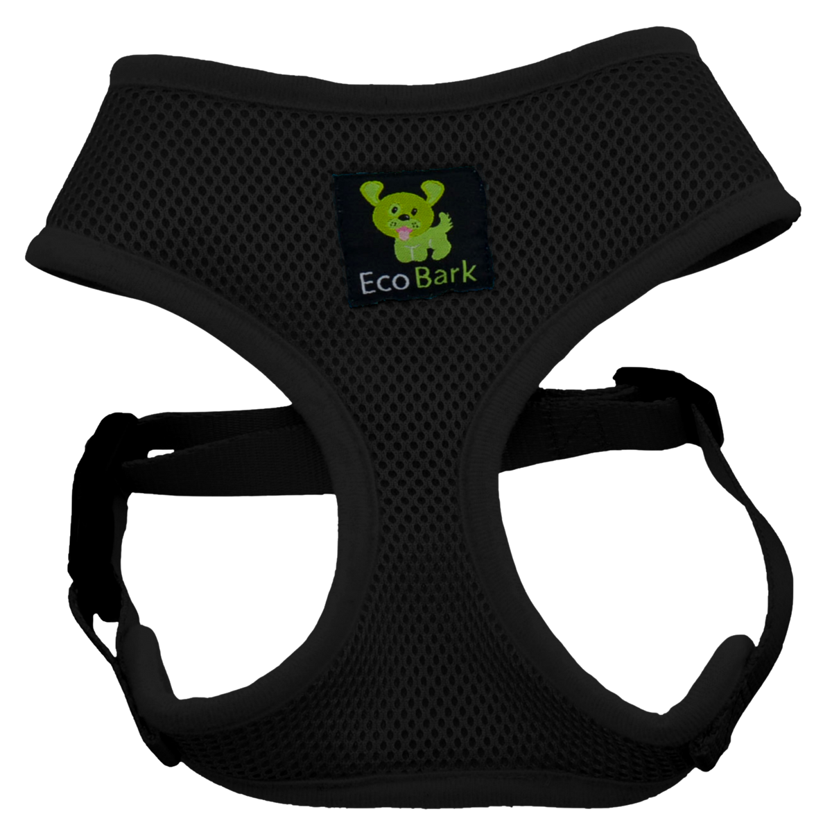 Black Over-the-Head Dog Harness, Vest Halter, XS to XX-Large, EcoBark Pet Supplies, sold through Sniff and Shift