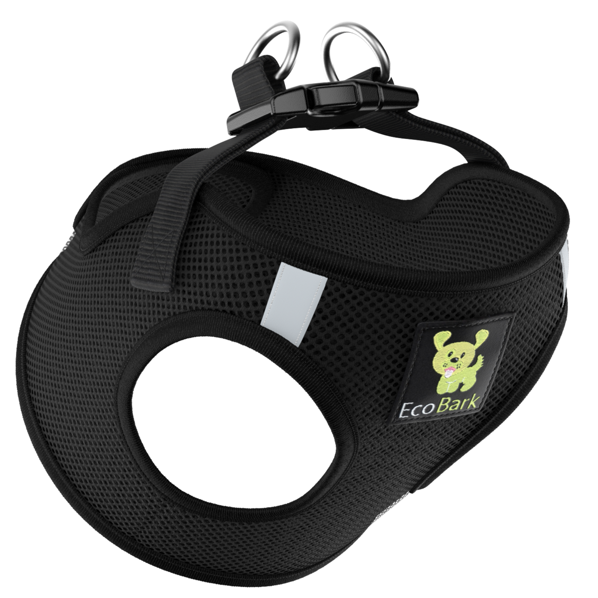 Black Step-In Dog Harness, Reflective Mesh, Teacup to XL, EcoBark Pet Supplies, sold through Sniff and Shift