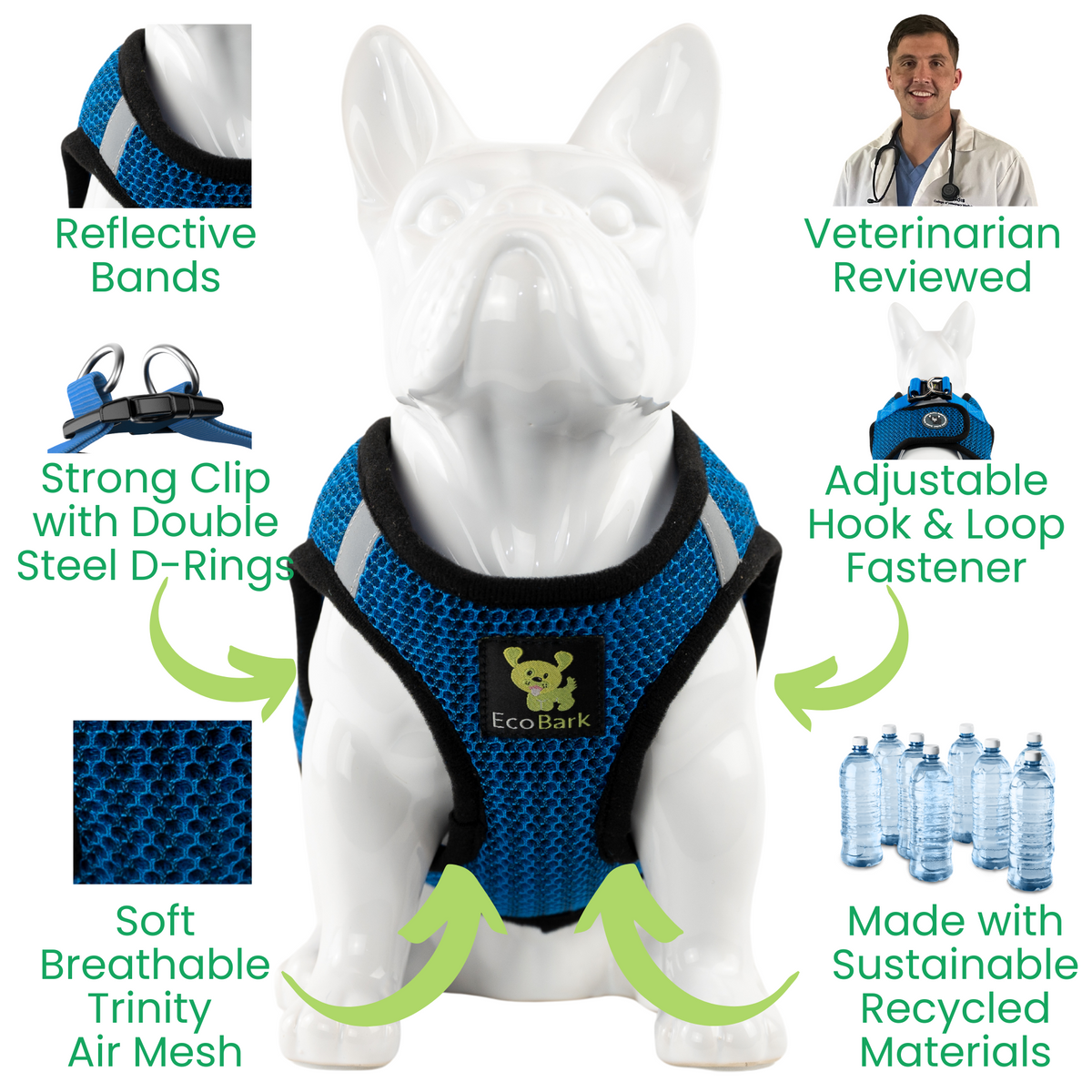 Step-In Dog Harness, Reflective Mesh, Bright Blue Sport