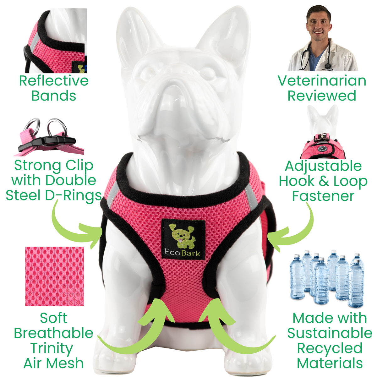 Step-In Dog Harness, Reflective Mesh, Bubblegum Pink