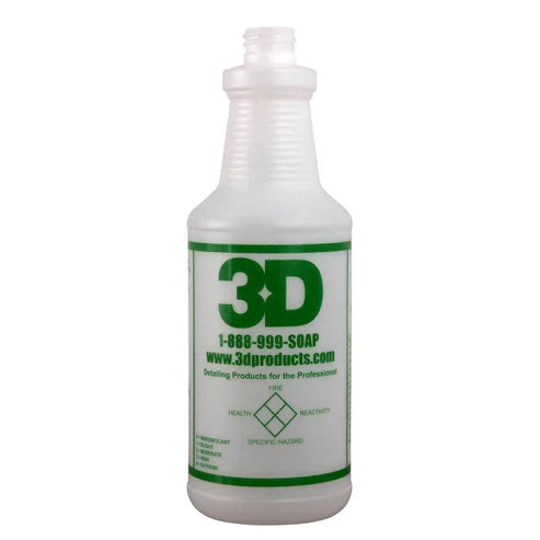 3D branded empty 32 oz bottle in natural translucent plastic with a green 3D label