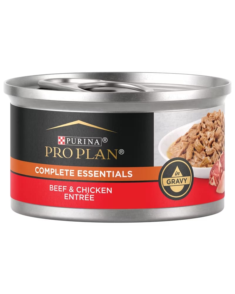 Pro Plan Complete Essentials Beef & Chicken in Gravy wet cat food can, 3oz