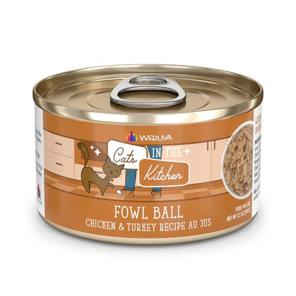 Cats in the Kitchen Fowl Ball chicken turkey wet cat food, 3.2oz/6oz