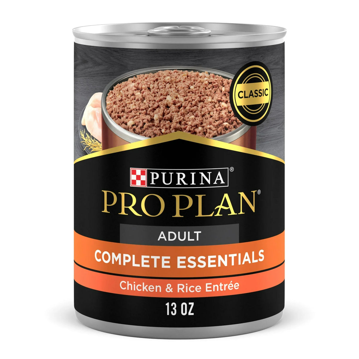 13oz can of Pro Plan Complete Essentials Adult Chicken & Rice Entrée Classic wet dog food
