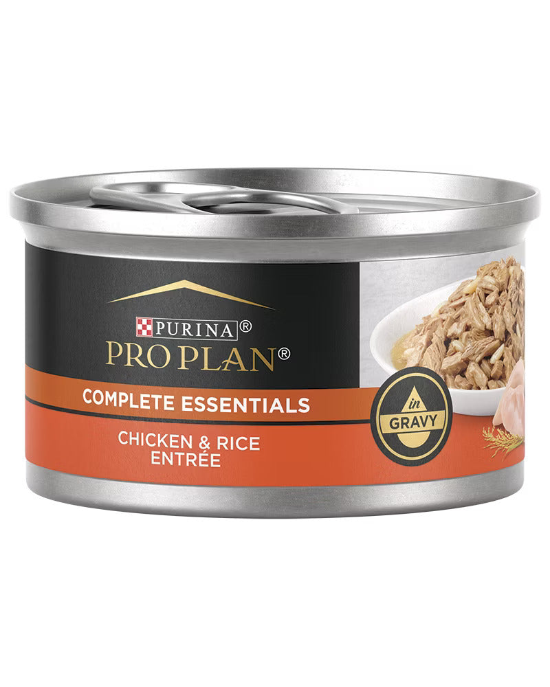 Purina Pro Plan Complete Essentials chicken and rice entree wet cat food can, 3 oz
