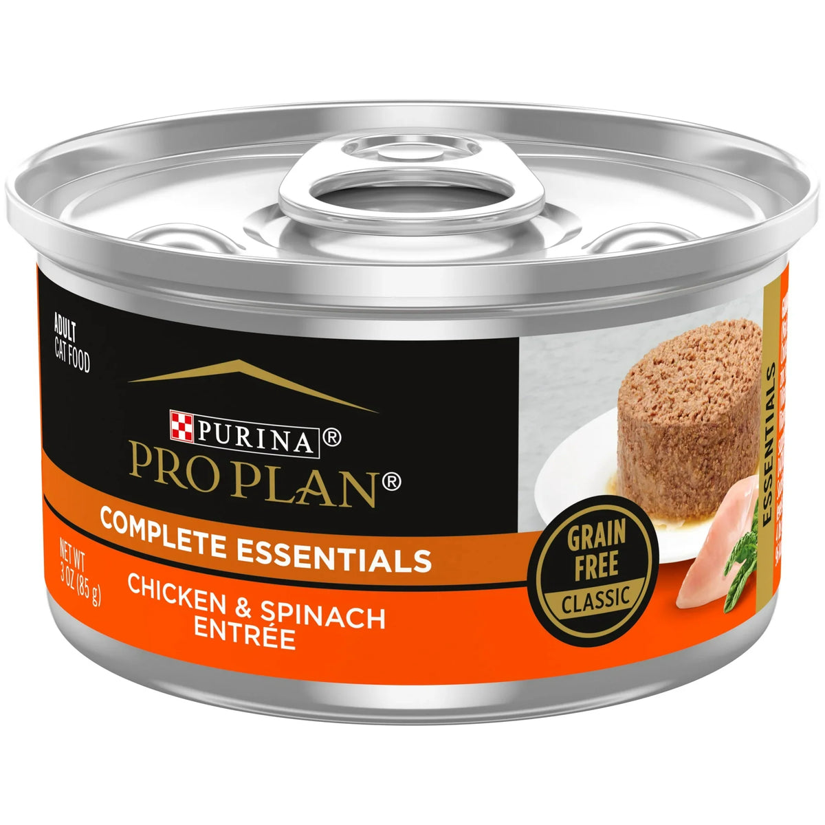 Pro Plan Complete Essentials Chicken & Spinach grain free wet cat food can, 3oz