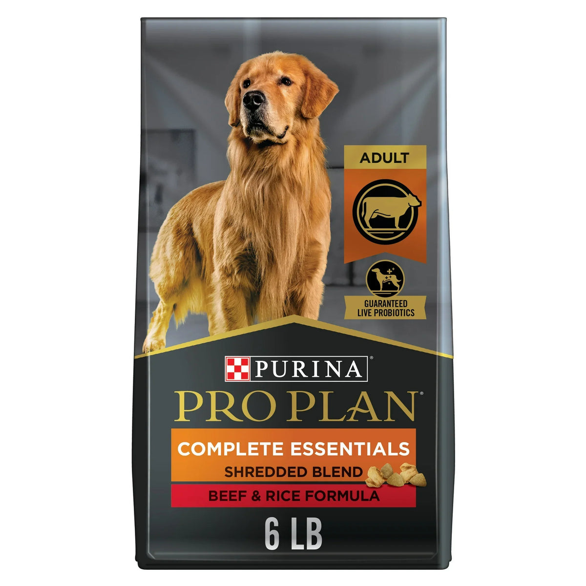 Bag of Purina Pro Plan Complete Essentials Shredded Blend Beef and Rice dry dog food