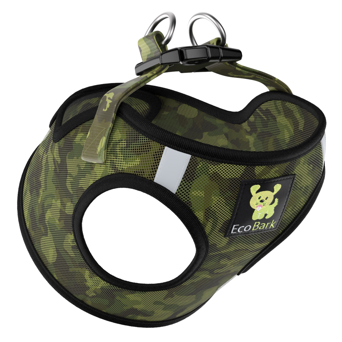 Step-In Dog Harness, Reflective Mesh, Camouflage, EcoBark Pet Supplies, sold through Sniff and Shift