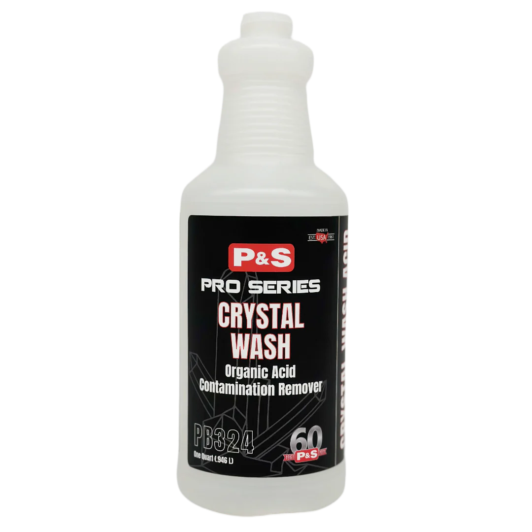 P&S Crystal Wash 32 oz secondary container spray bottle, clear plastic with a black Pro Series label and no sprayer fitted