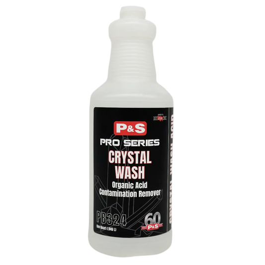 P&S Crystal Wash 32 oz secondary container spray bottle, clear plastic with a black Pro Series label and no sprayer fitted