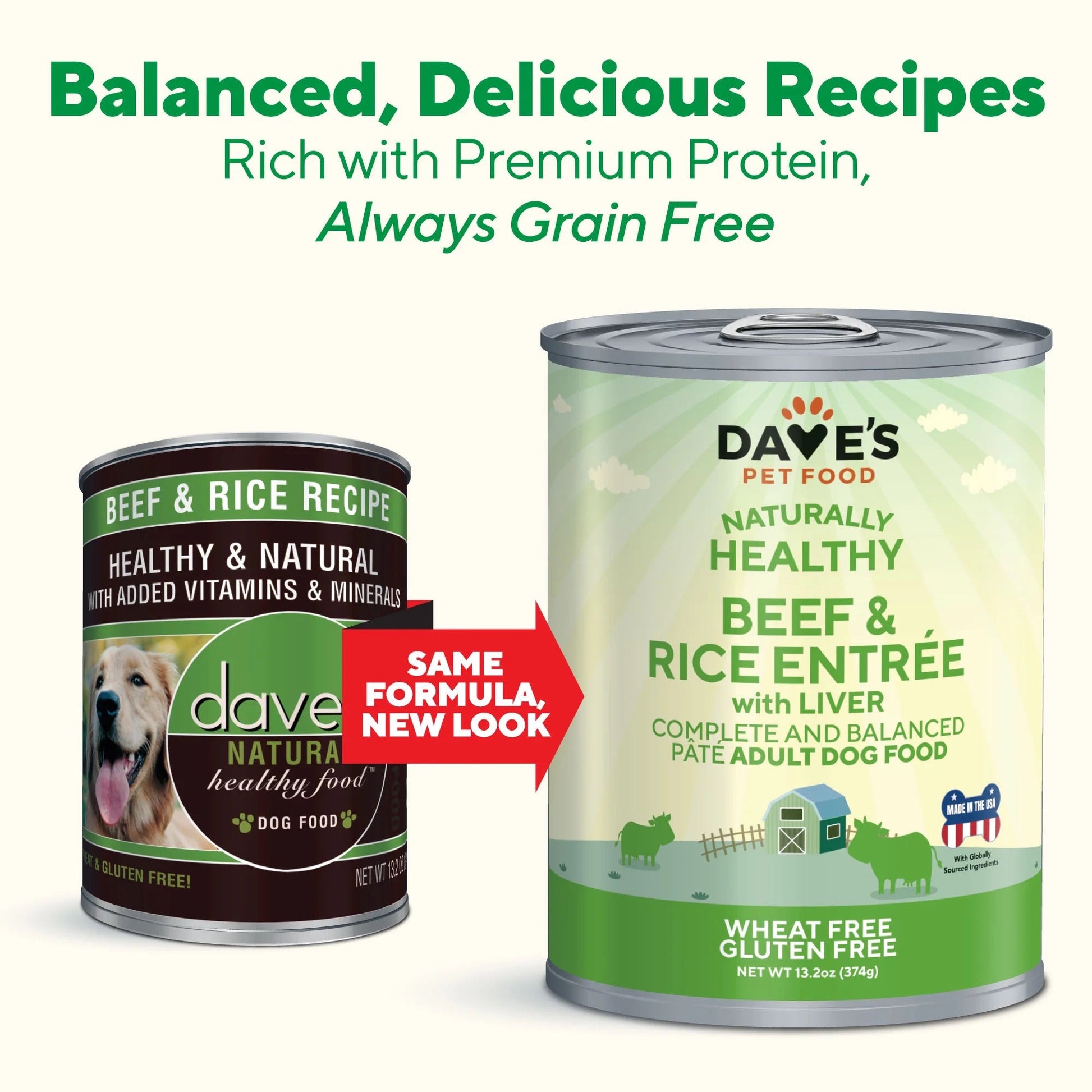 Dave's Natural Beef & Rice canned dog food, 13.2 oz can