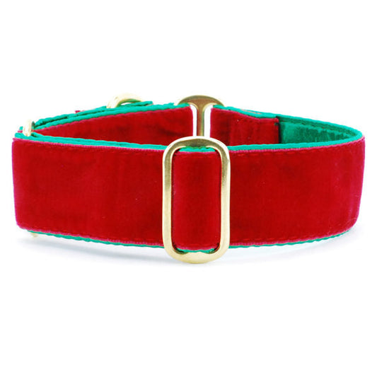Holiday Velvet Red/Green Martingale Dog Collar by 2 Hounds Design, sold through Sniff and Shift
