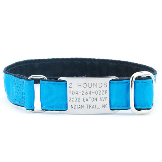 Grosgrain Jingle Free Tag Dog Collar 5/8″ by 2 Hounds Design, sold through Sniff and Shift