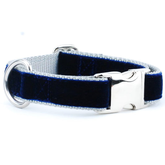 Navy/Silver Holiday Velvet Essential Martingale Dog Collar by 2 Hounds Design, sold through Sniff and Shift