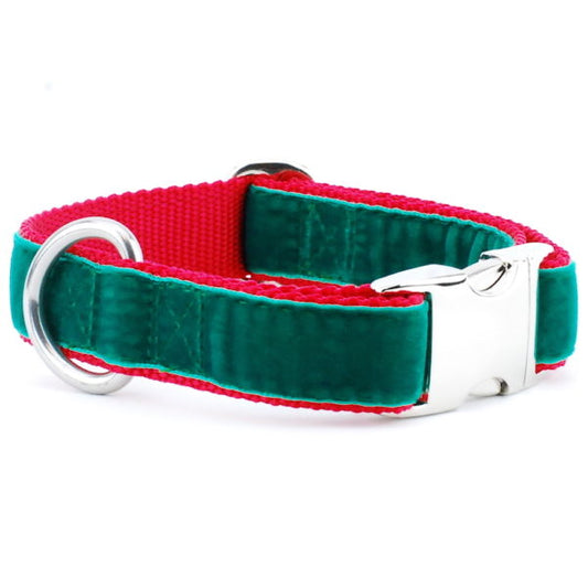 Green/Red Holiday Velvet Essential Martingale Dog Collar by 2 Hounds Design, sold through Sniff and Shift