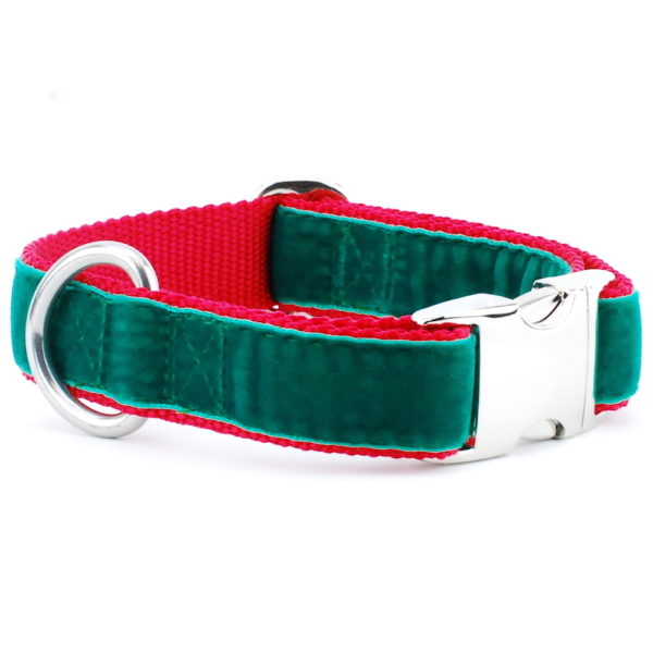 Green/Red Holiday Velvet Essential Buckle Martingale Dog Collar by 2 Hounds Design, sold through Sniff and Shift