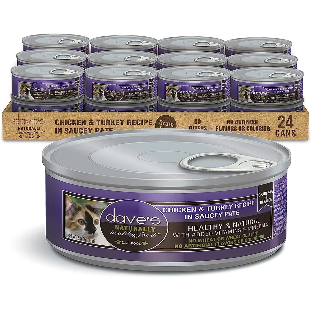 Dave's Chicken & Turkey Recipe in Saucey Paté wet cat food, 5.5oz can