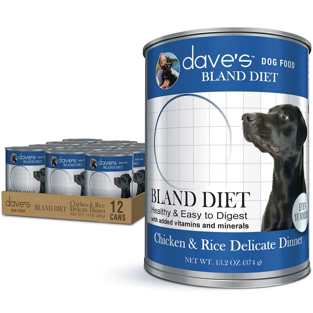 13.2 ounce can of Dave's Restricted Diet Bland Chicken and Rice wet dog food