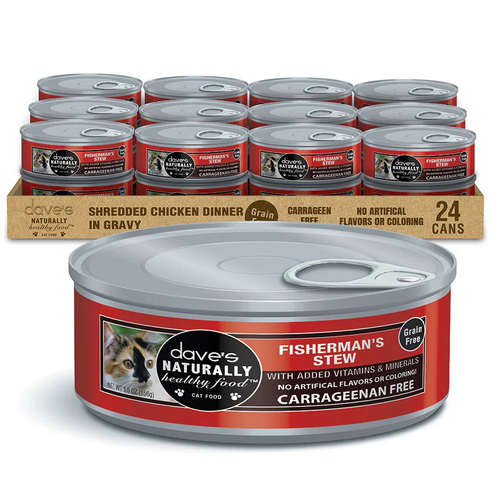 Dave's Naturally Healthy Grain Free Shredded Fisherman's Stew wet cat food, 5.5oz can