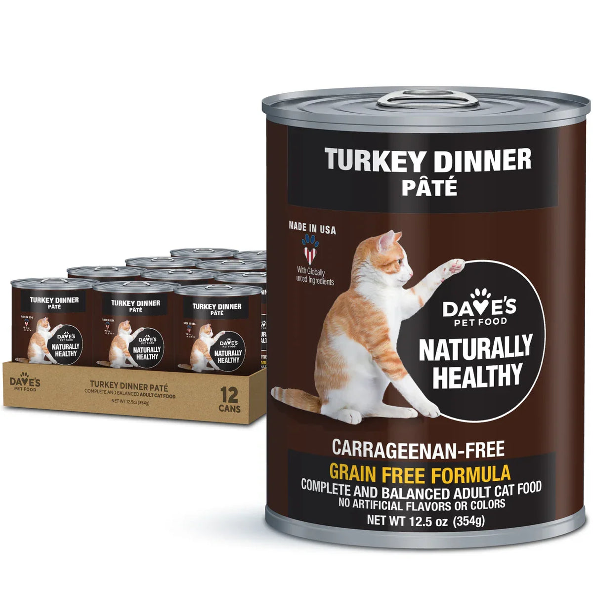 Dave's Naturally Healthy Turkey Dinner Paté wet cat food, 12.5oz can