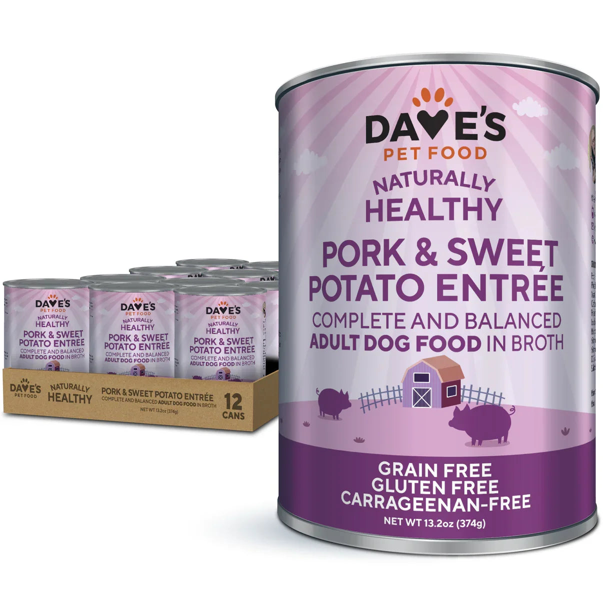 Dave's Grain-Free Pork & Sweet Potato Entree canned dog food, 13.2 oz can