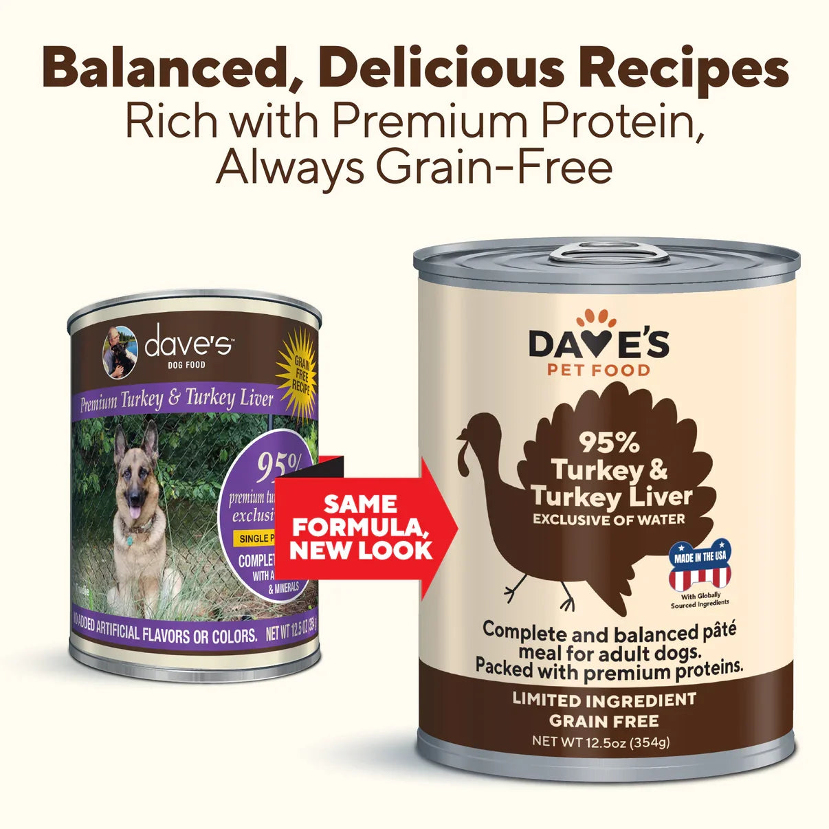 Dave's 95% Premium Meats Turkey & Turkey Liver canned dog food, 12.5 oz can
