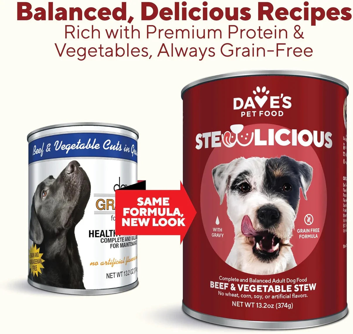 Dave's Stewlicious Beef & Vegetable Stew canned dog food, 13.2 oz can