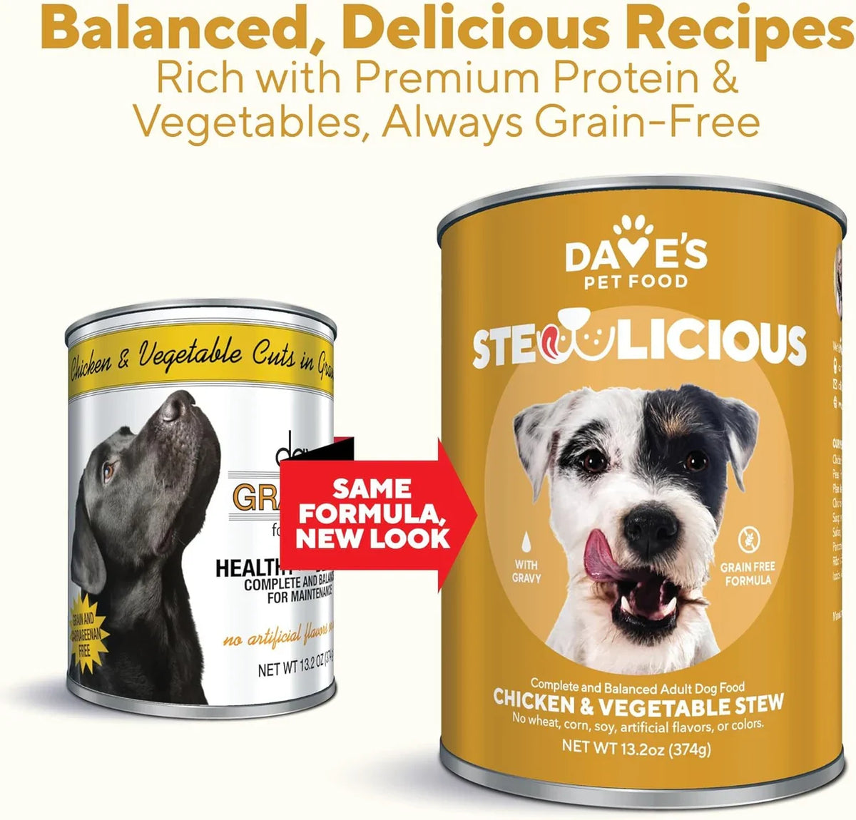 13.2 ounce can of Dave's Stewlicious Chicken & Vegetable Stew wet dog food