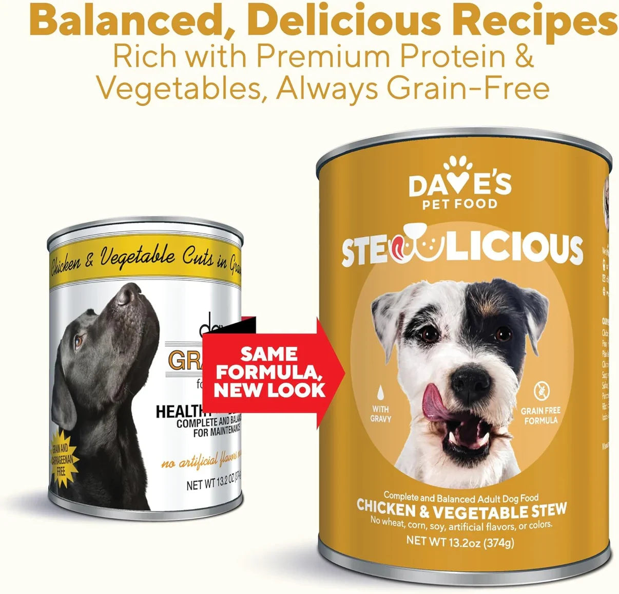 13.2 ounce can of Dave's Stewlicious Chicken & Vegetable Stew wet dog food