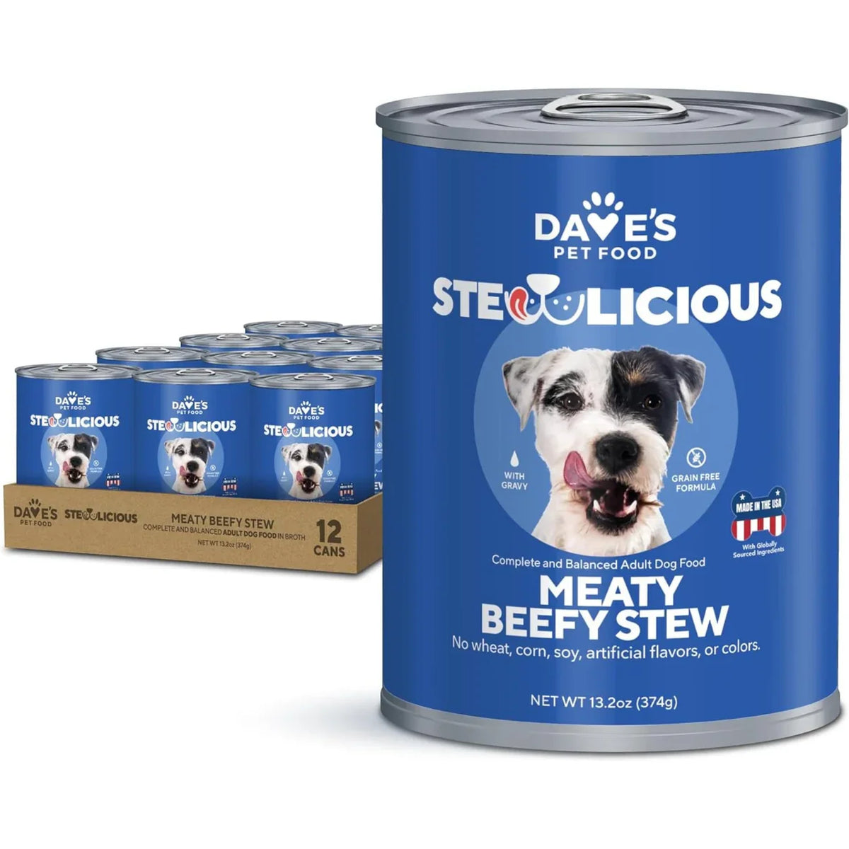 Dave's Stewlicious Meaty Beefy Stew canned dog food, 13.2 oz can