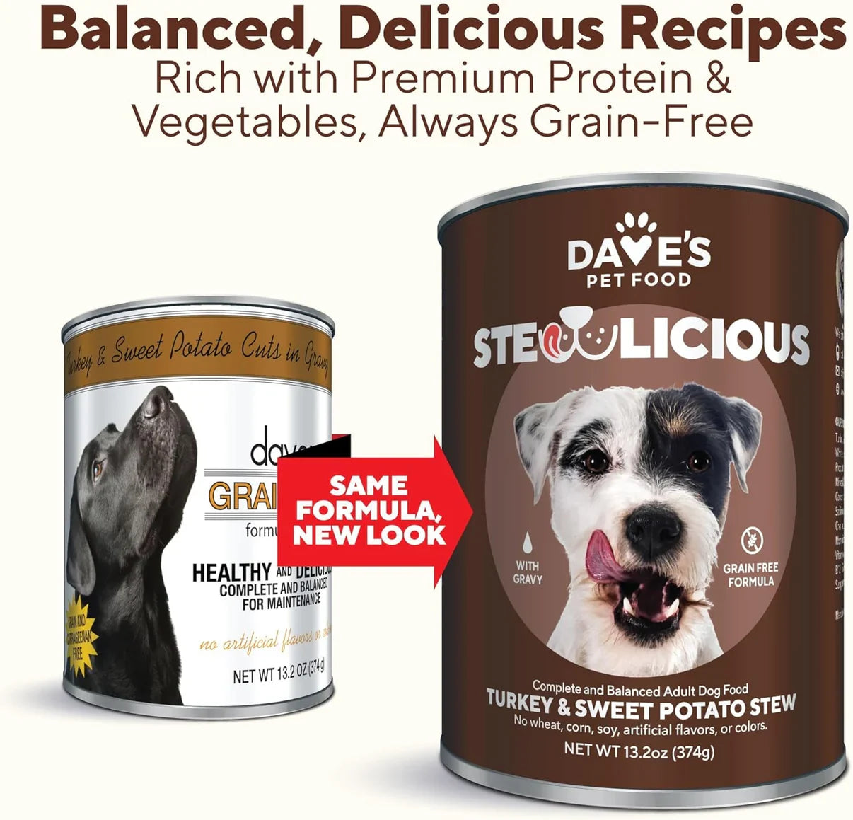 Dave's Stewlicious Turkey & Sweet Potato Cuts in Gravy canned dog food, 13.2 oz can