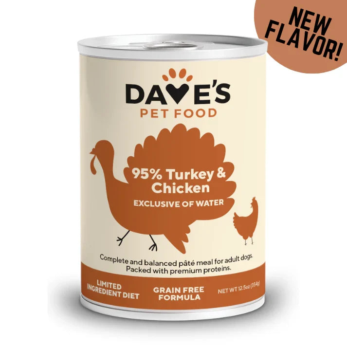 Dave's 95% Premium Meats Turkey & Chicken canned dog food, 12.5 oz can