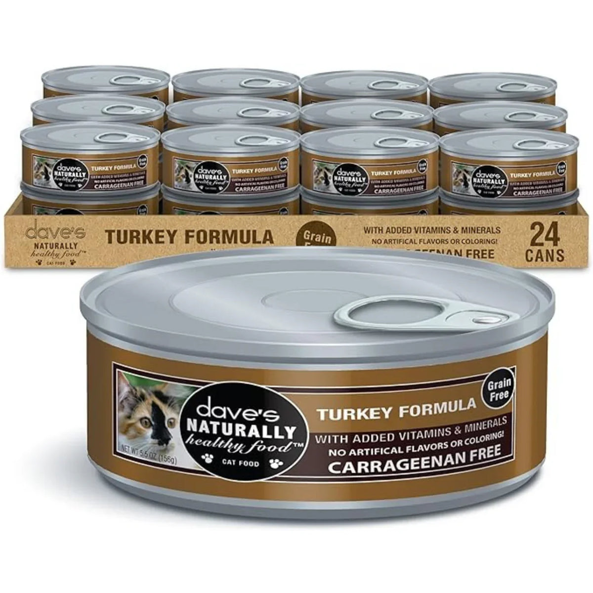 Can of Dave's Naturally Healthy grain free turkey formula cat food, 5.5 ounce