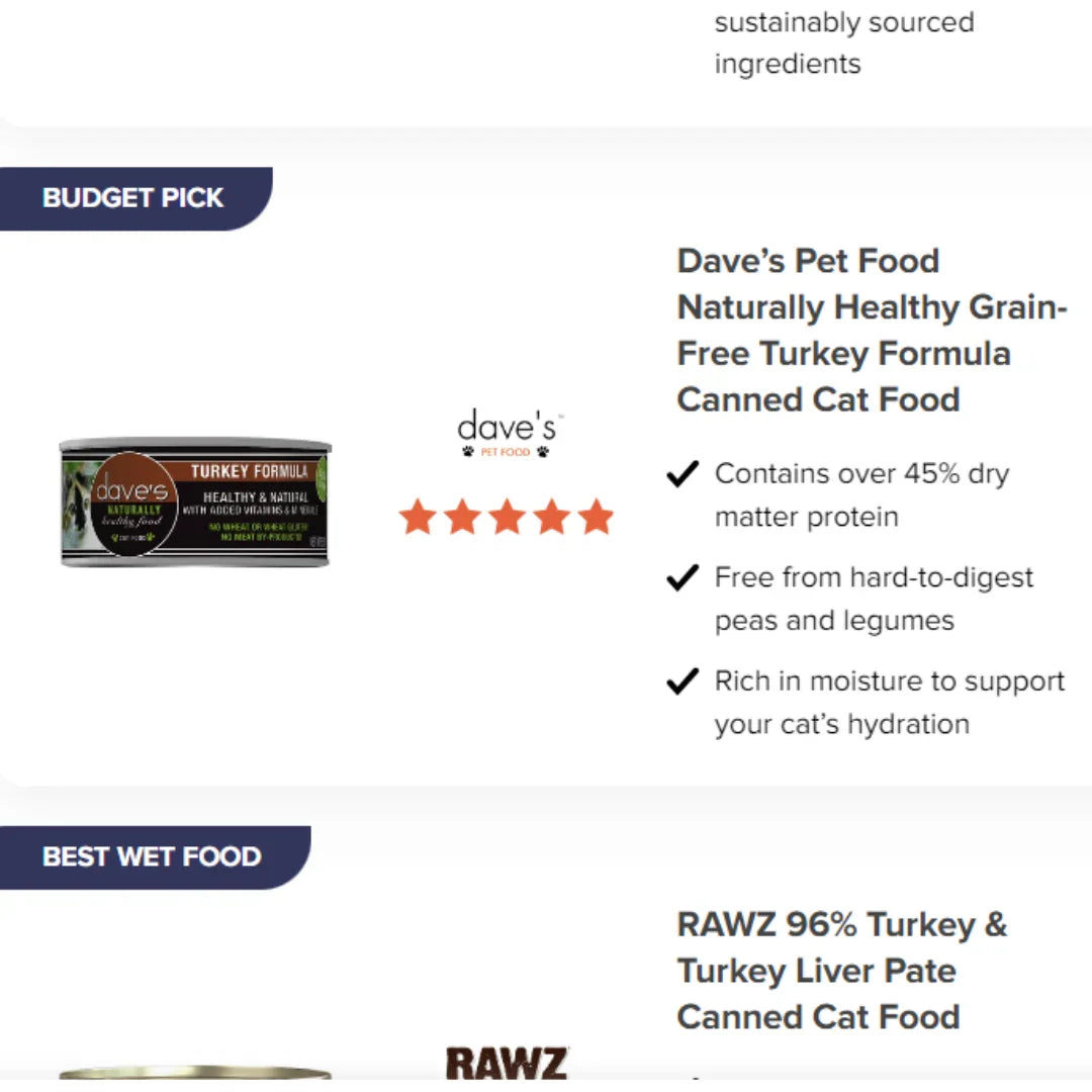 Dave's Naturally Healthy Grain Free Turkey Formula Wet Cat Food (5.5oz)