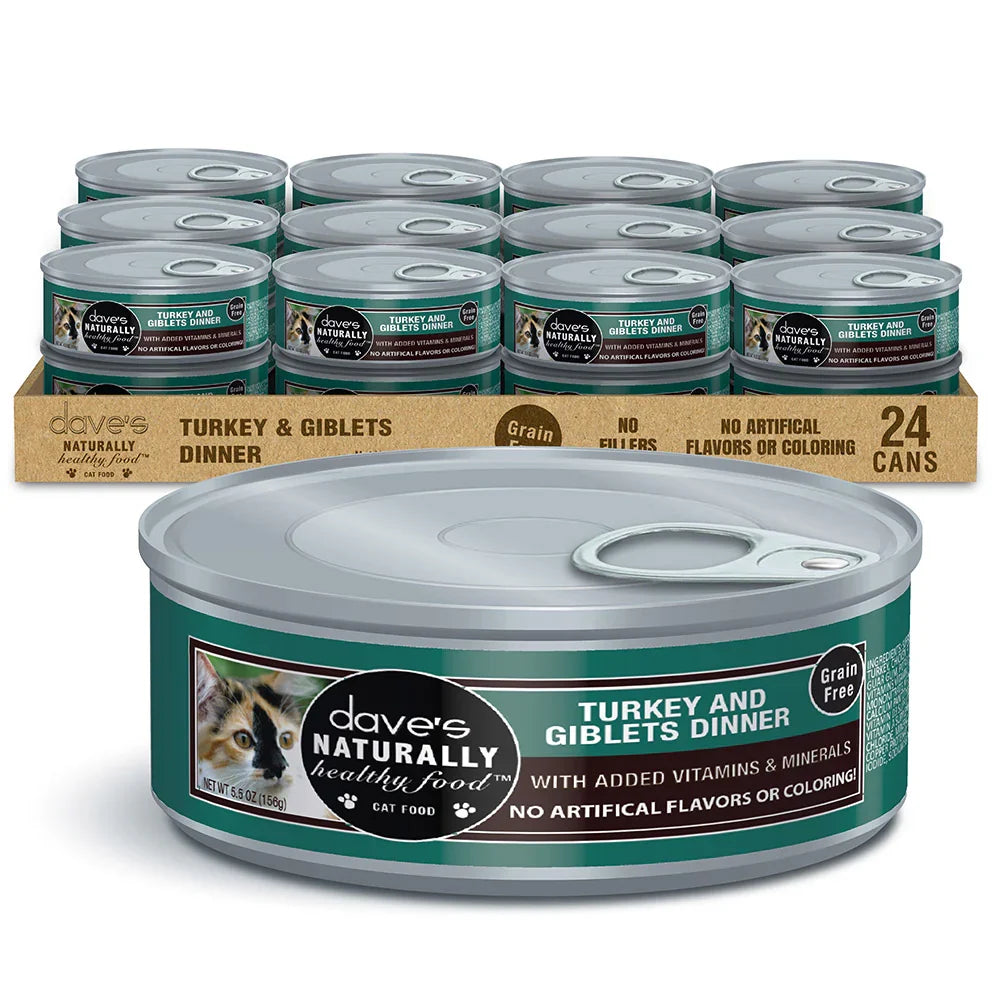Dave's Naturally Healthy Grain Free Turkey & Giblets Dinner wet cat food, 5.5oz can