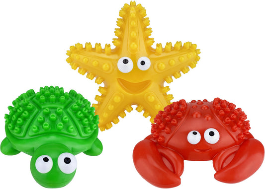 Multipet Deep Sea Teethers dog toy, 6 inch sea animal shape with bumpy texture.