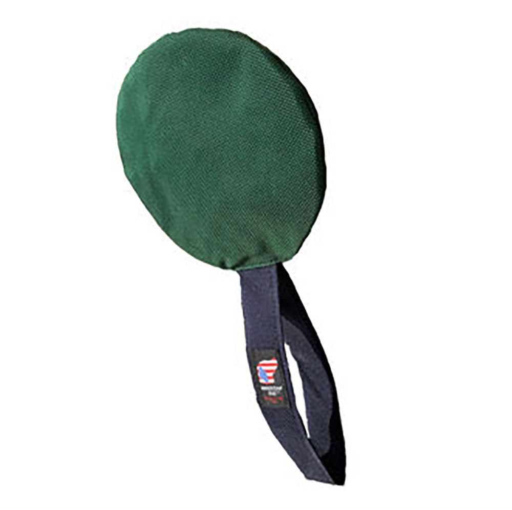 Lucky Dog Disc Tough Tug dog toy by American Dog, a round 1680 ballistic disc with a seven inch tug handle