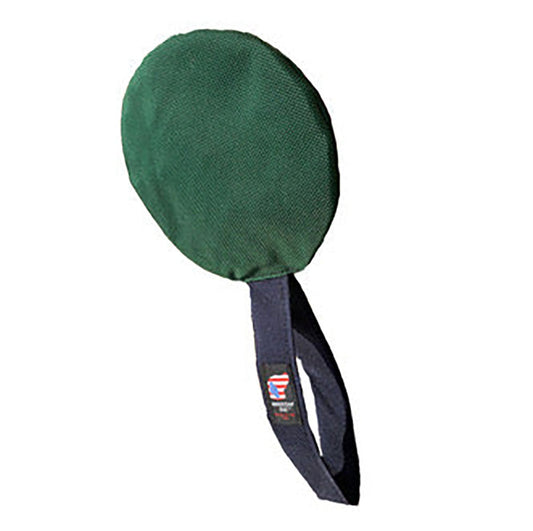 Lucky Dog Disc Tough Tug dog toy by American Dog, a round 1680 ballistic disc with a seven inch tug handle