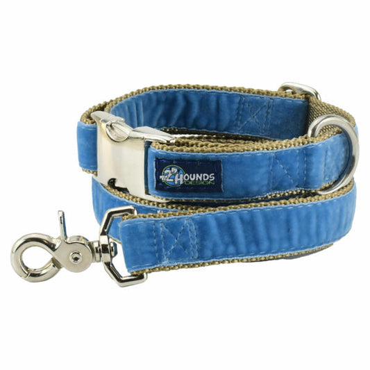 Dusty Blue Velvet Essential Dog Collar by 2 Hounds Design, sold through Sniff and Shift