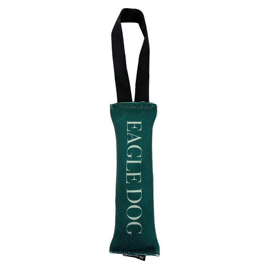 Fire Hose Eagle Dog Tug by American Dog in genuine fire hose fabric with an eagle graphic and a ballistic handle