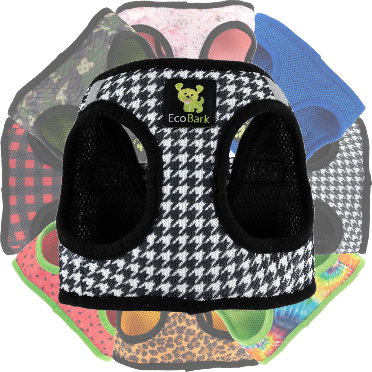 Houndstooth Step-In Dog Harness, Reflective Mesh, Teacup to XL