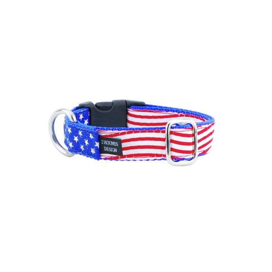 Stars and Stripes Essential Martingale Dog Collar 1″ by 2 Hounds Design, sold through Sniff and Shift