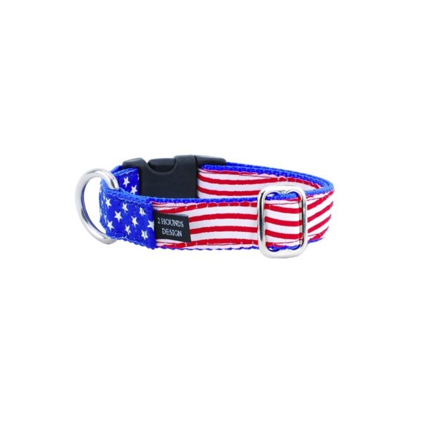 Stars and Stripes Essential Dog Collar 1″ by 2 Hounds Design, sold through Sniff and Shift