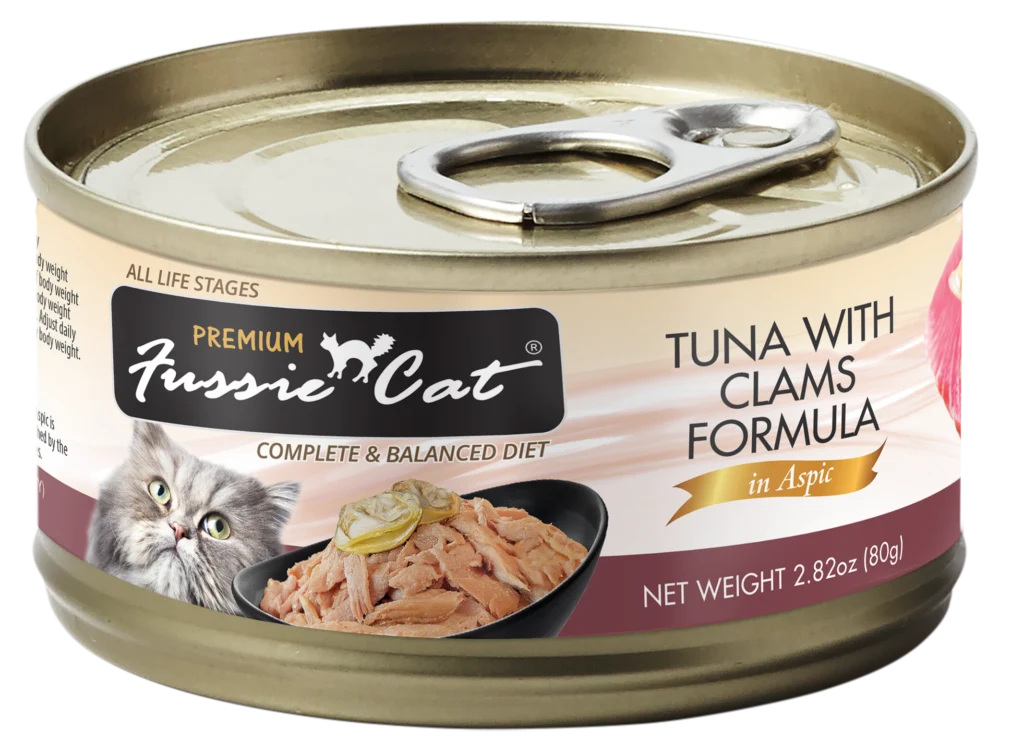 Fussie Cat Premium Tuna with Clams Formula in Aspic, 2.82oz can