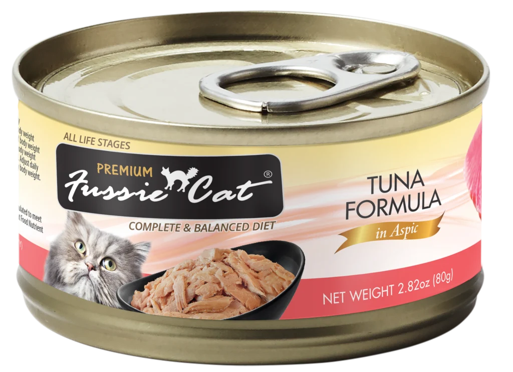 Fussie Cat Premium Tuna Formula in Aspic wet cat food, 2.82oz can