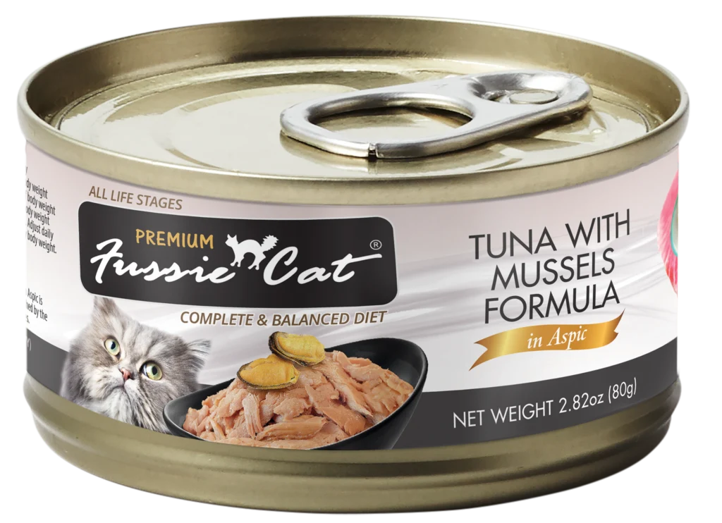 Fussie Cat Premium Tuna with Mussels Formula in Aspic, 2.82oz can