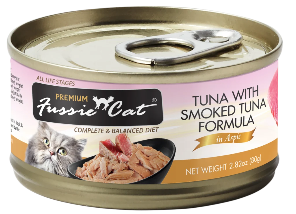Fussie Cat Premium Tuna with Smoked Tuna Formula in Aspic, 2.82oz can