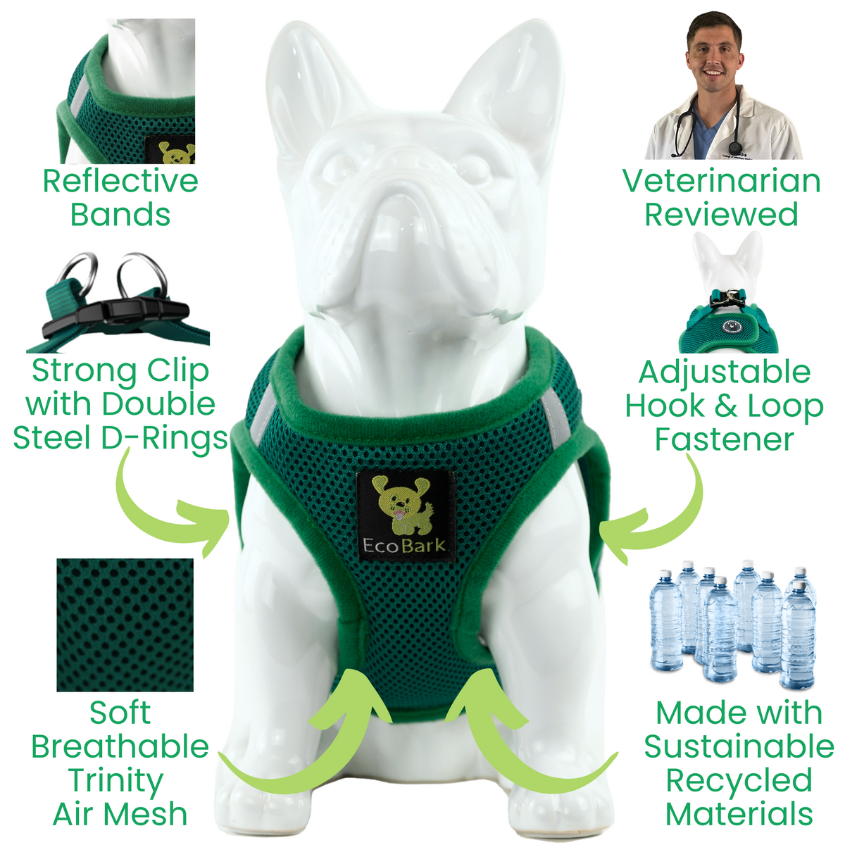 Step-In Dog Harness, Reflective Mesh, Forest Green